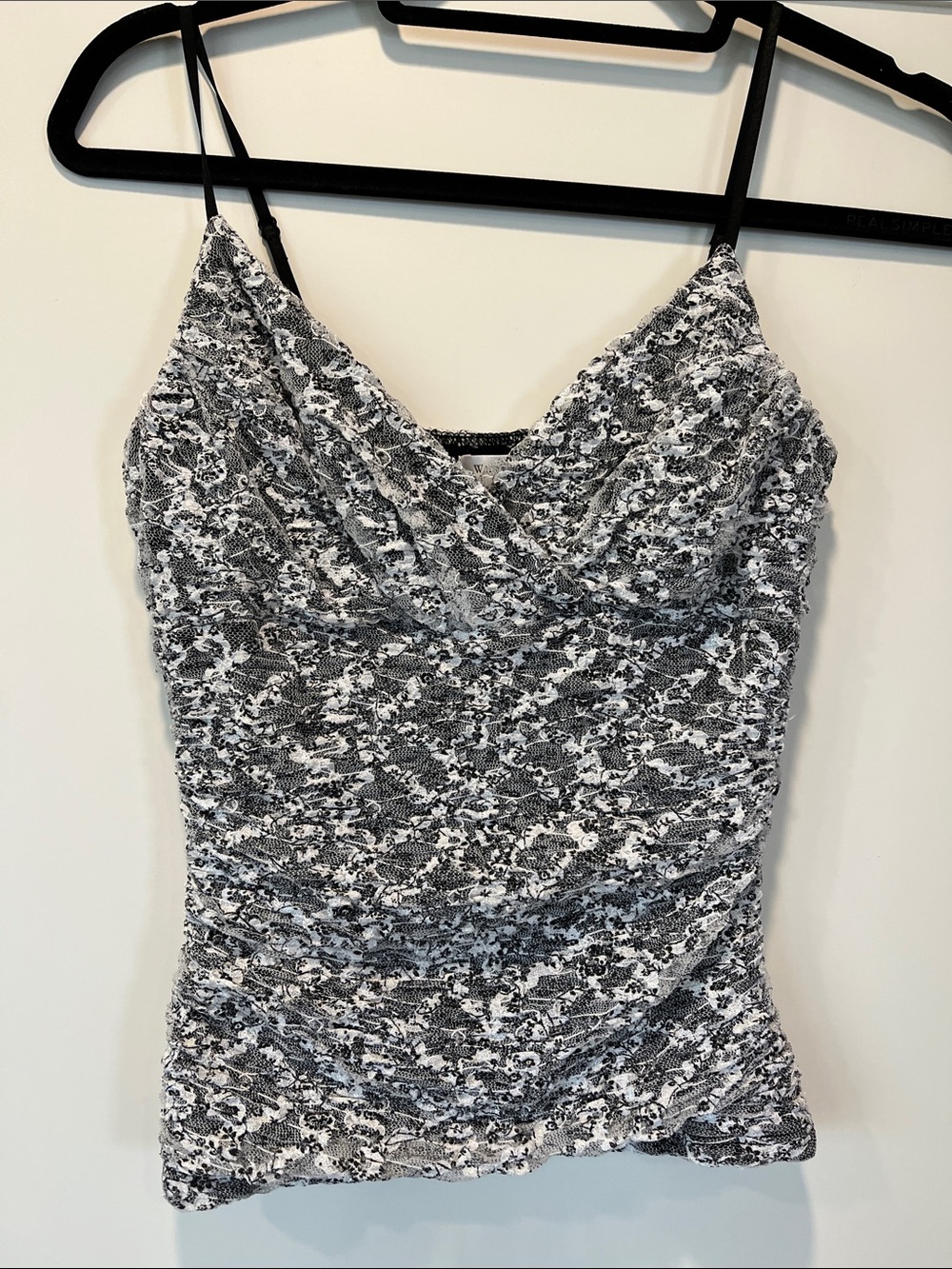 White House Black Market Black & White Lace Ruched Camisole
